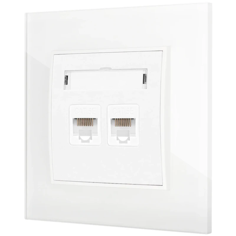Gniazdo internetowe rj45 2x z ramką kwadratową efekt szkła seria ICON kolor biały