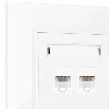 Gniazdo internetowe rj45 2x z ramką kwadratową efekt szkła seria ICON kolor biały