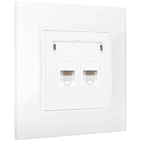 Gniazdo internetowe rj45 2x z ramką kwadratową efekt szkła seria ICON kolor biały