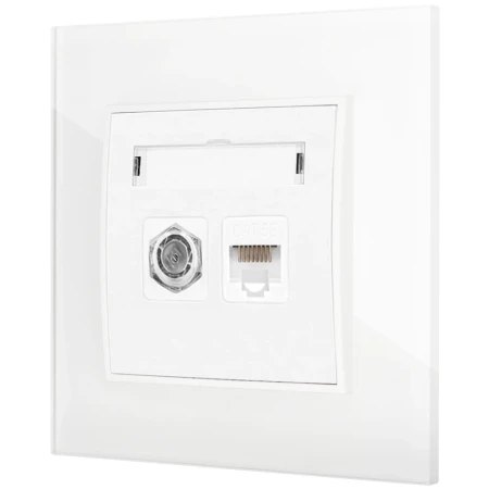Gniazdo rj45/antenowe z ramką kwadratową efekt szkła seria ICON kolor biały