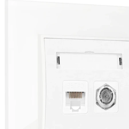 Gniazdo rj45/antenowe z ramką kwadratową efekt szkła seria ICON kolor biały