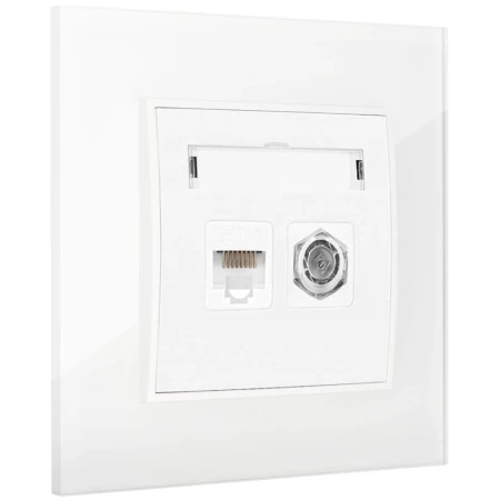 Gniazdo rj45/antenowe z ramką kwadratową efekt szkła seria ICON kolor biały