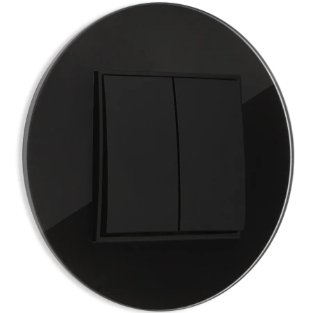 Włącznik podwójny z ramką okrągłą efekt szkła seria ICON kolor czarny