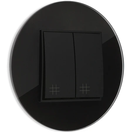 Włącznik krzyżowy podwójny z ramką okrągłą efekt szkła seria ICON kolor czarny