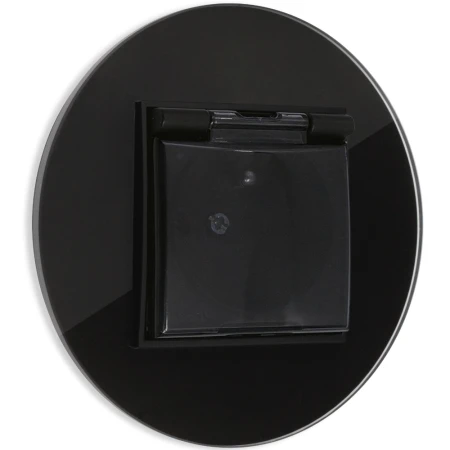 Gniazdo hermetyczne z ramką okrągłą efekt szkła seria ICON kolor czarny