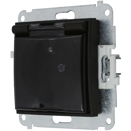 Gniazdo hermetyczne z ramką okrągłą efekt szkła seria ICON kolor czarny