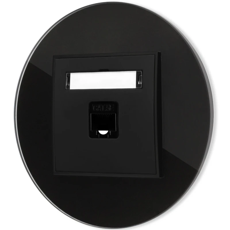 Gniazdo internetowe rj45 1x z ramką okrągłą efekt szkła seria ICON kolor czarny