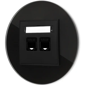 Gniazdo internetowe rj45 2x z ramką okrągłą efekt szkła seria ICON kolor czarny