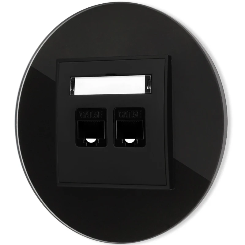 Gniazdo internetowe rj45 2x z ramką okrągłą efekt szkła seria ICON kolor czarny