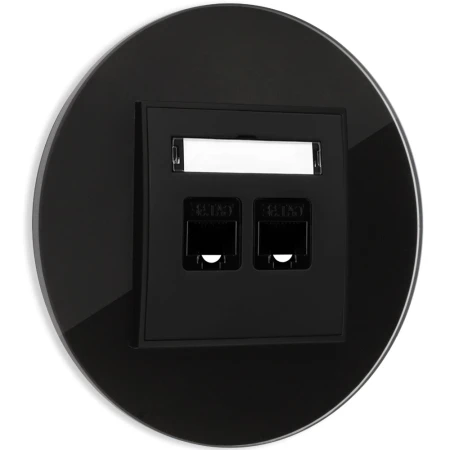 Gniazdo internetowe rj45 2x z ramką okrągłą efekt szkła seria ICON kolor czarny