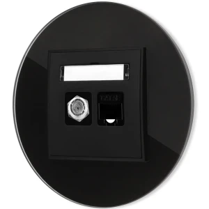 Gniazdo rj45/antenowe z ramką okrągłą efekt szkła seria ICON kolor czarny