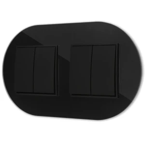 Dwa włączniki podwójne z ramką okrągłą efekt szkła seria ICON kolor czarny