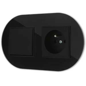 Włącznik pojedynczy z gniazdem pojedynczym z ramką okrągłą efekt szkła seria ICON kolor czarny