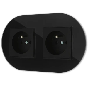 Dwa gniazda pojedyncze z ramką okrągłą efekt szkła seria ICON kolor czarny