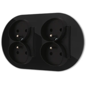 Dwa gniazda podwójne z ramką okrągłą efekt szkła seria ICON kolor czarny