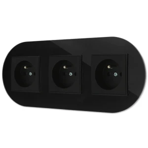 Trzy gniazda pojedyncze z ramką okrągłą efekt szkła seria ICON kolor czarny