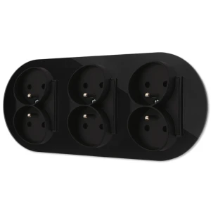 Trzy gniazda podwójne z ramką okrągłą efekt szkła seria ICON kolor czarny