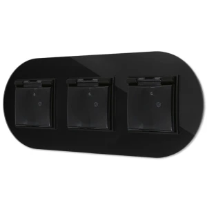 Trzy gniazda hermetyczne z ramką okrągłą efekt szkła seria ICON kolor czarny