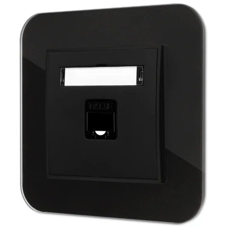 Gniazdo internetowe rj45 1x z ramką zaokrągloną efekt szkła seria ICON kolor czarny