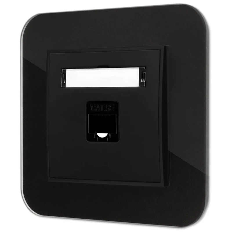 Gniazdo internetowe rj45 2x z ramką zaokrągloną efekt szkła seria ICON kolor czarny