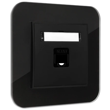 Gniazdo internetowe rj45 2x z ramką zaokrągloną efekt szkła seria ICON kolor czarny