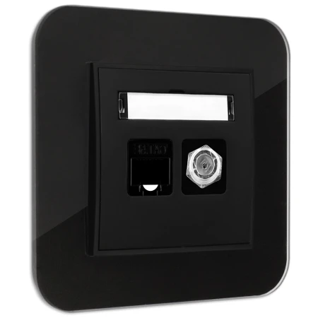 Gniazdo rj45/antenowe z ramką zaokrągloną efekt szkła seria ICON kolor czarny