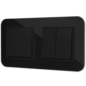 Dwa włączniki pojedynczy i podwójny z ramką zaokrągloną efekt szkła seria ICON kolor czarny