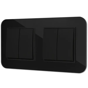 Dwa włączniki podwójne z ramką zaokrągloną efekt szkła seria ICON kolor czarny