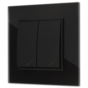 Włącznik schodowy podwójny z ramką kwadratową efekt szkła seria ICON kolor czarny