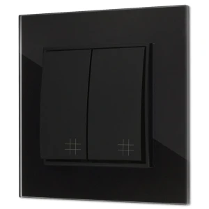 Włącznik krzyżowy podwójny z ramką kwadratową efekt szkła seria ICON kolor czarny