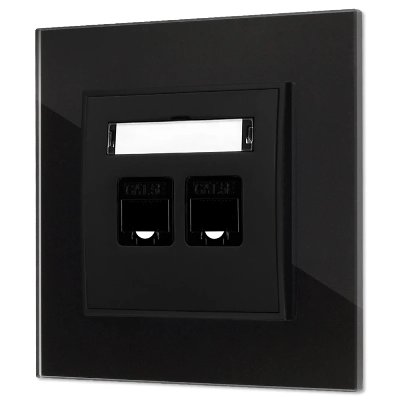 Gniazdo internetowe rj45 2x z ramką kwadratową efekt szkła seria ICON kolor czarny