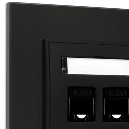 Gniazdo internetowe rj45 2x z ramką kwadratową efekt szkła seria ICON kolor czarny