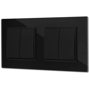 Dwa włączniki podwójne z ramką kwadratową efekt szkła seria ICON kolor czarny