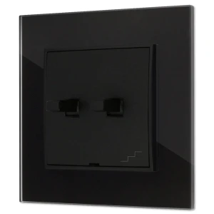 Włącznik schodowy podwójny w stylu USA ramka kwadratowa efekt szkła seria ICON kolor czarny