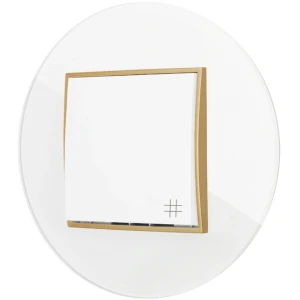 Włącznik krzyżowy z ramką okrągłą efekt szkła seria ICON kolor biały/złoty