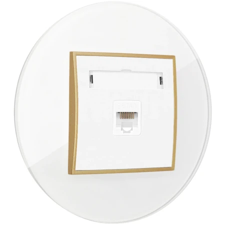 Gniazdo internetowe rj45 1x z ramką okrągłą efekt szkła seria ICON kolor biały/złoty