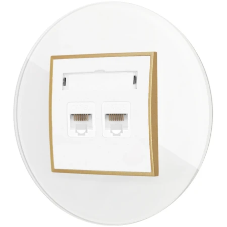 Gniazdo internetowe rj45 2x z ramką okrągłą efekt szkła seria ICON kolor biały/złoty