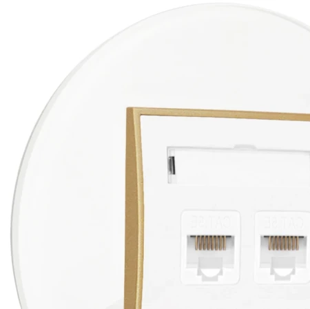 Gniazdo internetowe rj45 2x z ramką okrągłą efekt szkła seria ICON kolor biały/złoty