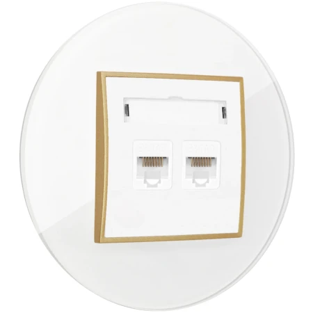 Gniazdo internetowe rj45 2x z ramką okrągłą efekt szkła seria ICON kolor biały/złoty