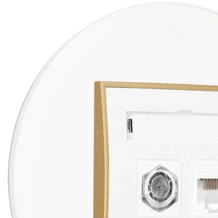 Gniazdo rj45/antenowe z ramką okrągłą efekt szkła seria ICON kolor biały/złoty