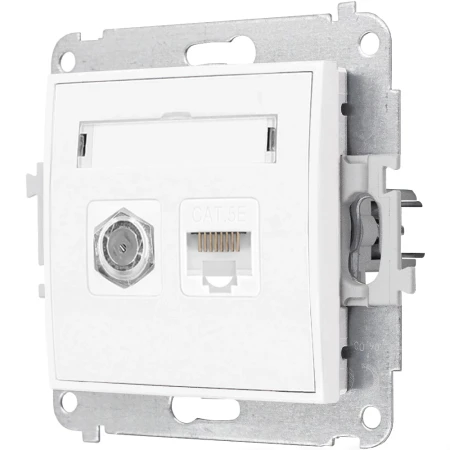 Gniazdo rj45/antenowe z ramką okrągłą efekt szkła seria ICON kolor biały/złoty