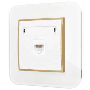 Gniazdo internetowe rj45 1x z ramką zaokrągloną efekt szkła seria ICON kolor biały/złoty