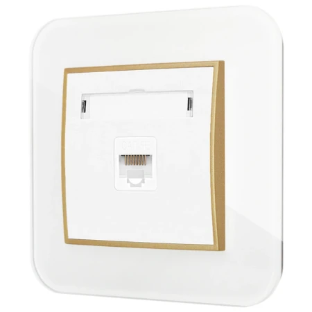 Gniazdo internetowe rj45 1x z ramką zaokrągloną efekt szkła seria ICON kolor biały/złoty