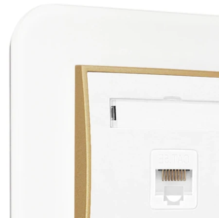 Gniazdo internetowe rj45 1x z ramką zaokrągloną efekt szkła seria ICON kolor biały/złoty