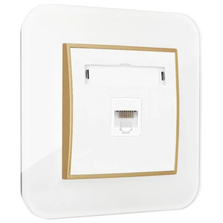 Gniazdo internetowe rj45 1x z ramką zaokrągloną efekt szkła seria ICON kolor biały/złoty