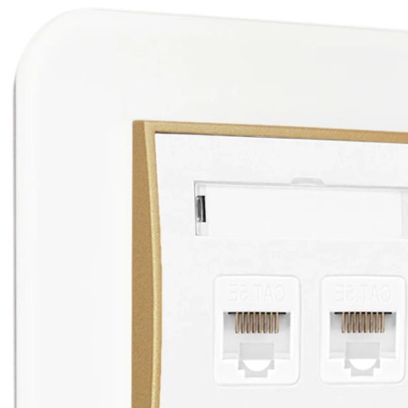 Gniazdo internetowe rj45 2x z ramką zaokrągloną efekt szkła seria ICON kolor biały/złoty