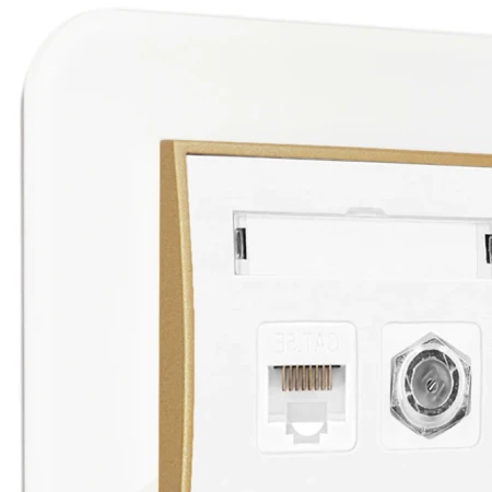 Gniazdo rj45/antenowe z ramką zaokrągloną efekt szkła seria ICON kolor biały/złoty