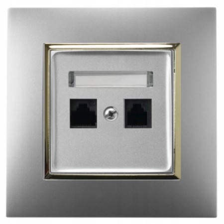 Gniazdo Internetowe Rj45 2X Ospel Aria Srebrny Złoto