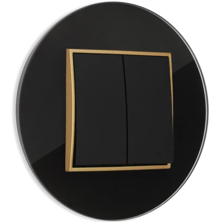 Włącznik podwójny z ramką okrągłą efekt szkła seria ICON kolor czarny/złoty