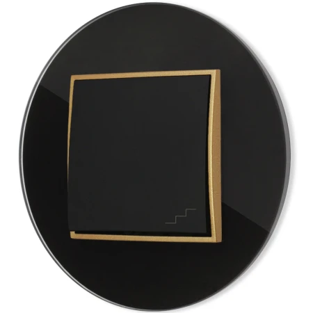 Włącznik schodowy z ramką okrągłą efekt szkła seria ICON kolor czarny/złoty